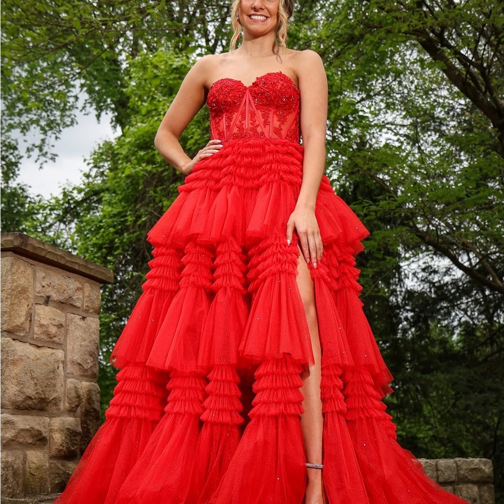 Sherri Hill Red Strapless Prom Dress - Picture 3 of 3